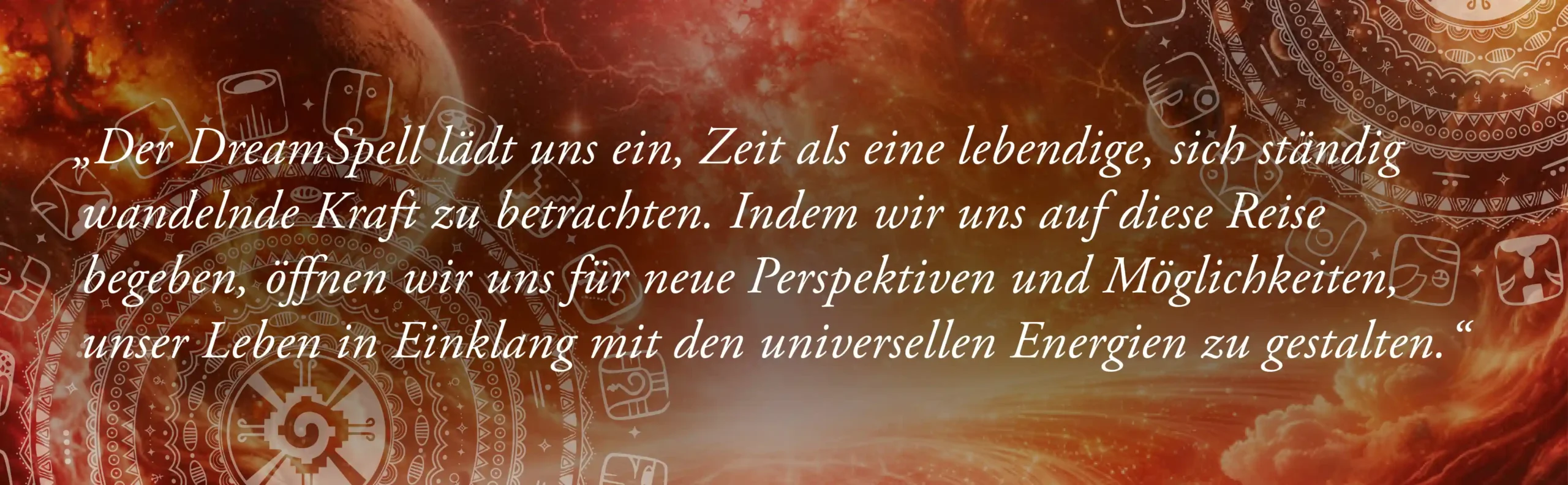 Nahaufnahme eines spirituellen Zitats aus dem Zeitreise-Buch vor mystischem Hintergrund.