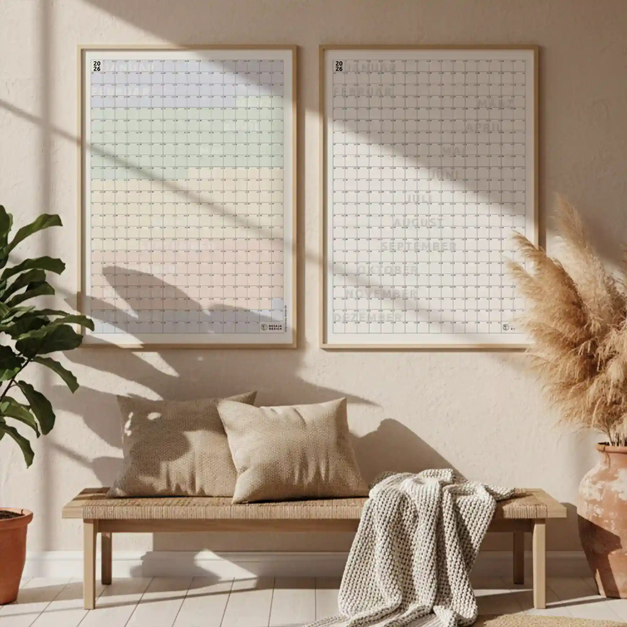 Schlichter Wandkalender 2026 Monatsansicht mit Terminfeldern